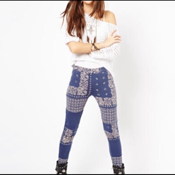 Free People Pants - Free People Blue Bandana Print Knit Leggings
